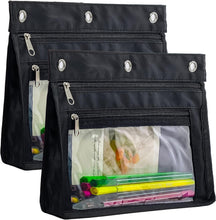 Load image into Gallery viewer, YoeeJob 2 Pack Expandable Pencil Pouches for 3 Ring Binders, Black
