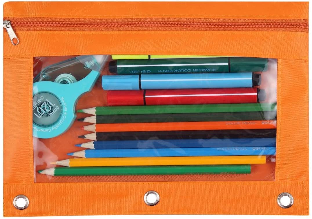 3 Ring Binder Pencil Pouch with Zipper for School and Office（1 PCS, Orange)