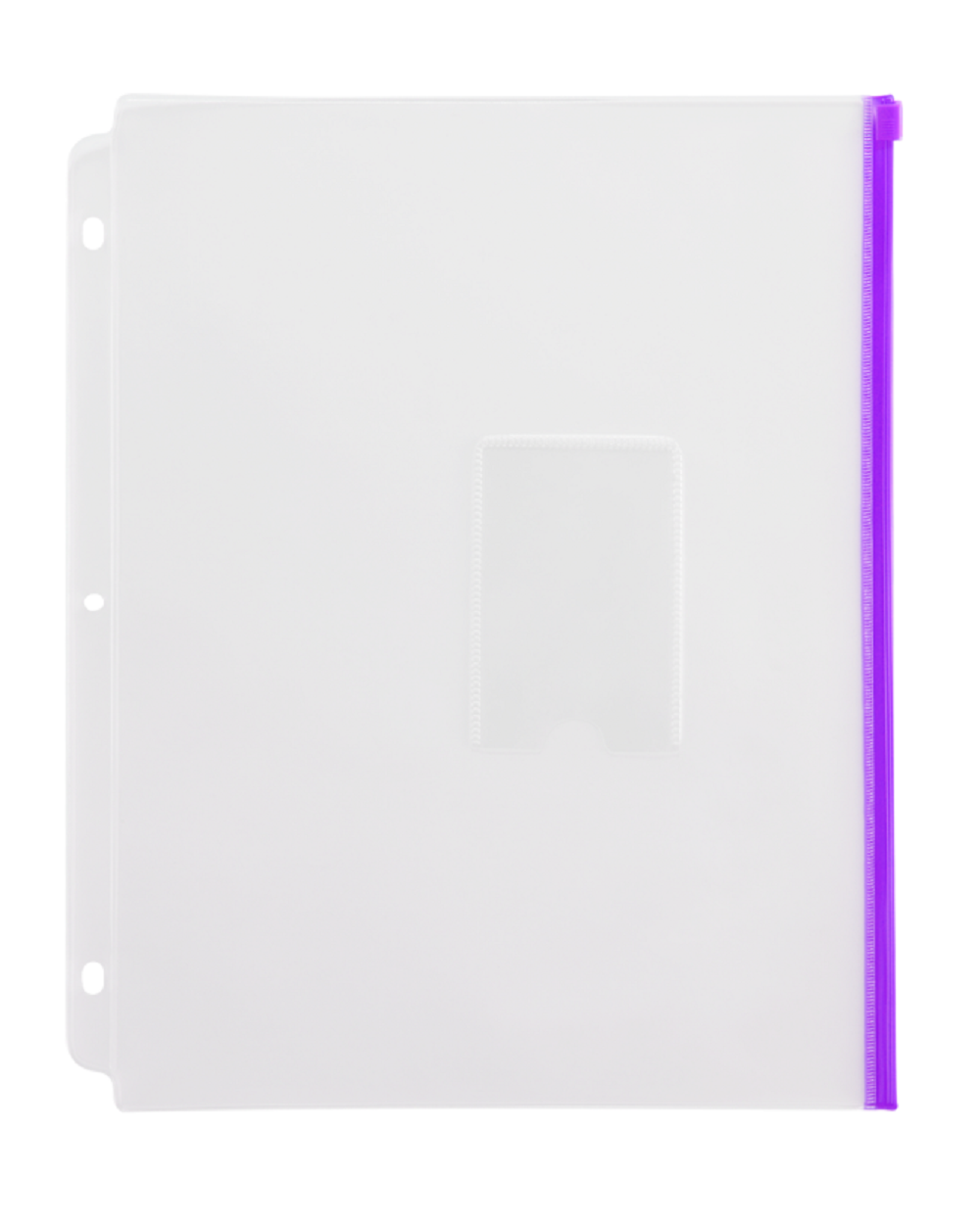 3 Holes Clear Zipper Binder Pocket with Card Slots（1 PCS, Purple Zipper)