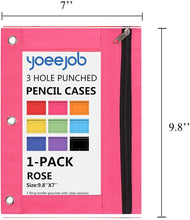 Load image into Gallery viewer, 3 Ring Binder Pencil Pouch with Zipper for School and Office（1 PCS, Rose)
